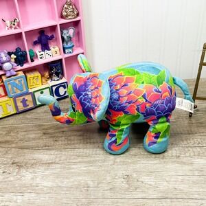 The Petting Zoo Pop Art Soft Fabric Beanie Legged Elephant 9" Floral Plush Toy